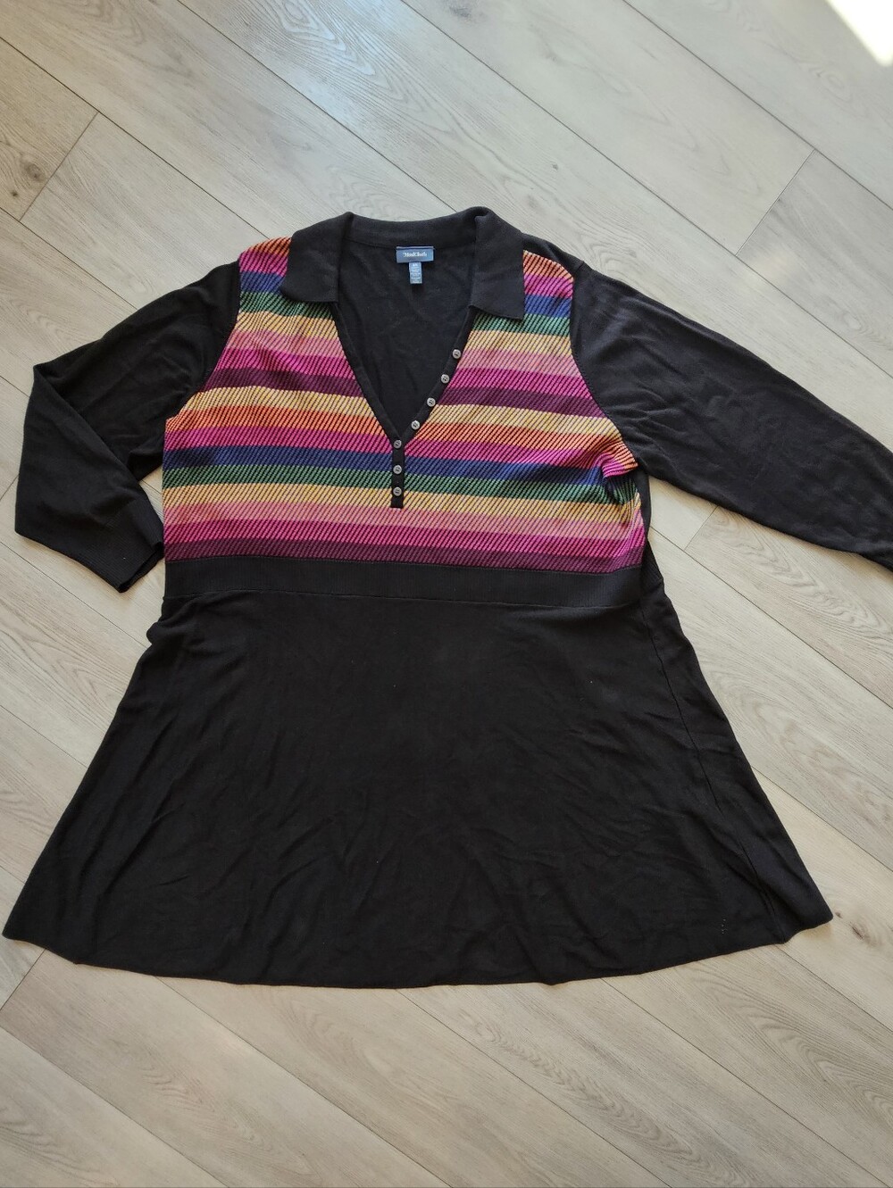 ModCloth Retro Whimsigoth Rainbow Striped Empire Waist Longsleeve Dress, 4X